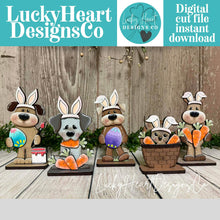 Load image into Gallery viewer, Dog Easter Bunny Standing File SVG, Glowforge, Tiered Tray, Egg, Carrot, Basket, Egg Hunt, Puppy, LuckyHeartDesignsCo