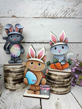 Load image into Gallery viewer, Cat Easter Bunny Standing File SVG, Glowforge, Tiered Tray, Egg, Carrot, Basket, Egg Hunt, Kitten, LuckyHeartDesignsCo