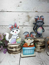 Load image into Gallery viewer, Cat Easter Bunny Standing File SVG, Glowforge, Tiered Tray, Egg, Carrot, Basket, Egg Hunt, Kitten, LuckyHeartDesignsCo
