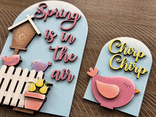 Load image into Gallery viewer, Spring Bird Tall Arch Sign Interchangeable File SVG, TINY, INSERT only Birdhouse, Tulip, Glowforge Holiday Tiered Tray LuckyHeartDesignsCo
