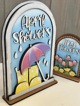 Load image into Gallery viewer, April May Spring Tall Arch Sign Interchangeable File SVG, TINY, INSERT only Boots Umbrella Glowforge Holiday Tiered Tray LuckyHeartDesignsCo