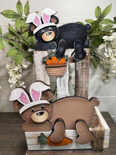 Load image into Gallery viewer, Easter Bear Bunny Shelf Hanging Sign File SVG, Rabbit, Carrot, Basket, Mantle decor, Woodland, glowforge LuckyHeartDesignsCo