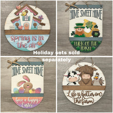 Load image into Gallery viewer, Farm Banner Fence Holiday Door Sign Interchangeable File, SVG, Standing, Egg, Highland Cow, Chicken, Seasonal Home Welcome, glowforge