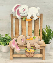 Load image into Gallery viewer, Floppy Easter Bunny Shelf Hanger Standing Sign File SVG, Rabbit, Carret, Basket, Mantle decor, glowforge LuckyHeartDesignsCo