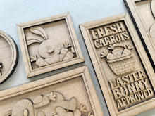 Load image into Gallery viewer, Floppy Easter Bunny Wall Sign Bundle Set File SVG, Glowforge, Spring, Carrot, Basket Cottontail, Chocolate, LuckyHeartDesignsCo