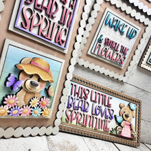 Load image into Gallery viewer, Bear Spring Interchangeable Leaning Sign File SVG, Glowforge Farm, Butterfly, Umbrella, Woodland, Flower, Tiered Tray, LuckyHeartDesignsCo