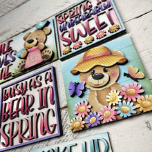 Load image into Gallery viewer, Bear Spring Interchangeable Leaning Sign File SVG, Glowforge Farm, Butterfly, Umbrella, Woodland, Flower, Tiered Tray, LuckyHeartDesignsCo