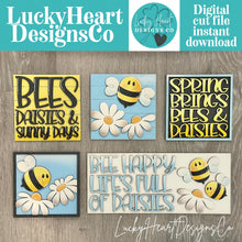 Load image into Gallery viewer, Bee Daisies Interchangeable Leaning Sign File SVG, Glowforge Spring, Summer, Daisy, Flower, Floral, Honey Tiered Tray, LuckyHeartDesignsCo