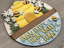 Load image into Gallery viewer, Bee Holiday Door Sign Interchangeable File, SVG Birdhouse, Floral, Daisy, Honey, Spring, Home, Seasonal, Home, Welcome, glowforge