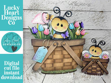Load image into Gallery viewer, Bee Spring Flower Basket Interchangeable File SVG, Floral, Butterfly Tulip, Floral, Daisy, Tiered Tray, Glowforge, LuckyHeartDesignsCo