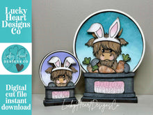 Load image into Gallery viewer, Highland Easter Bunny Carrots Snow Globe Interchangeable File SVG, TINY, Glowforge, Spring, Farm Easter Eggs Tiered Tray LuckyHeartDesignsCo