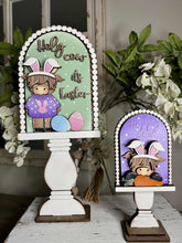 Load image into Gallery viewer, Highland Easter Bunny Tall Arch Sign Interchangeable File SVG TINY, INSERT only Egg Carrot Glowforge Holiday Tiered Tray LuckyHeartDesignsCo