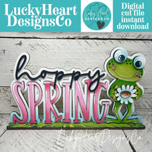 Load image into Gallery viewer, Frog Spring Shelf Sitter Sign File SVG, Glowforge, Flower, Butterfly, Daisy, Watering can, Umbrella Tiered Tray LuckyHeartDesignsCo