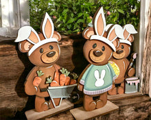 Load image into Gallery viewer, Bear Easter Bunny Standing File SVG, Glowforge, Tiered Tray, Egg, Carrot, Basket, Egg Hunt, Woodland, LuckyHeartDesignsCo