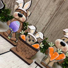Load image into Gallery viewer, Dog Easter Bunny Standing File SVG, Glowforge, Tiered Tray, Egg, Carrot, Basket, Egg Hunt, Puppy, LuckyHeartDesignsCo