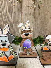 Load image into Gallery viewer, Dog Easter Bunny Standing File SVG, Glowforge, Tiered Tray, Egg, Carrot, Basket, Egg Hunt, Puppy, LuckyHeartDesignsCo
