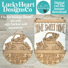 Load image into Gallery viewer, Flower Butterfly Holiday Door Sign Interchangeable File, SVG, Spring Basket Butterflies, Floral Tulip Daisy Seasonal Home Welcome, glowforge