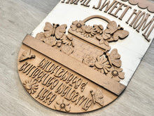 Load image into Gallery viewer, Flower Butterfly Holiday Door Sign Interchangeable File, SVG, Spring Basket Butterflies, Floral Tulip Daisy Seasonal Home Welcome, glowforge