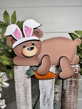 Load image into Gallery viewer, Easter Bear Bunny Shelf Hanging Sign File SVG, Rabbit, Carrot, Basket, Mantle decor, Woodland, glowforge LuckyHeartDesignsCo