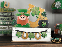 Load image into Gallery viewer, Lucky Banner Holiday Door Sign Interchangeable File, SVG, Standing, Clover, St. Patrick's Day, Shamrock, Seasonal Home Welcome, glowforge