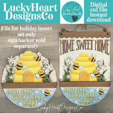 Load image into Gallery viewer, Bee Holiday Door Sign Interchangeable File, SVG Birdhouse, Floral, Daisy, Honey, Spring, Home, Seasonal, Home, Welcome, glowforge