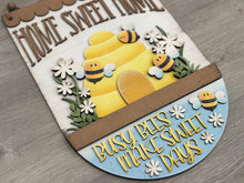 Load image into Gallery viewer, Bee Holiday Door Sign Interchangeable File, SVG Birdhouse, Floral, Daisy, Honey, Spring, Home, Seasonal, Home, Welcome, glowforge