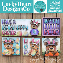 Load image into Gallery viewer, Bear Easter Bunny Interchangeable Leaning Sign File SVG, Glowforge Farm, Egg, Cow, Woodland Tiered Tray, Spring, LuckyHeartDesignsCo