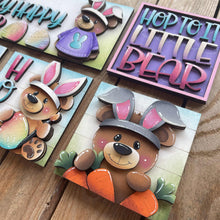 Load image into Gallery viewer, Bear Easter Bunny Interchangeable Leaning Sign File SVG, Glowforge Farm, Egg, Cow, Woodland Tiered Tray, Spring, LuckyHeartDesignsCo