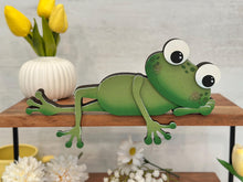 Load image into Gallery viewer, Frog Spring Shelf Hanging Sign File SVG, Daisy, Butterfly, Floral, Flower, Basket, Mantle decor, Woodland, glowforge LuckyHeartDesignsCo