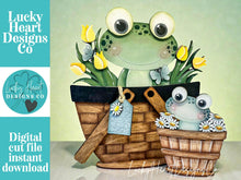 Load image into Gallery viewer, Spring Frog For The Flower Basket Interchangeable File SVG, TINY, Floral, Flowers, Tulip, Daisy, Tiered Tray, Glowforge, LuckyHeartDesignsCo