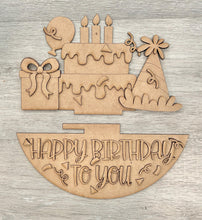 Load image into Gallery viewer, Birthday Holiday Door Sign Interchangeable File, SVG Cake, Balloon, Candles, Present, Celebrate, Seasonal, Home, Welcome, glowforge