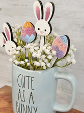 Load image into Gallery viewer, Easter Bunny Mug Stick File SVG, Glowforge Tiered Tray, Tray Decor, Plant Topper, Egg Gift, LuckyHeartDesignsCo