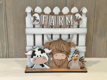 Load image into Gallery viewer, Farm Banner Fence Holiday Door Sign Interchangeable File, SVG, Standing, Egg, Highland Cow, Chicken, Seasonal Home Welcome, glowforge