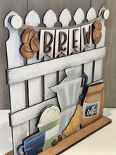 Load image into Gallery viewer, Coffee Banner Fence Holiday Door Sign Interchangeable File, SVG, Standing, Bean, Seasonal Home Welcome, glowforge