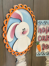 Load image into Gallery viewer, Easter Bunny Pedestal Spindle Slide On Seasonal Set Interchangeable File SVG, Carrots Spring Home Sign, Decor Glowforge, LuckyHeartDesignsCo