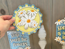 Load image into Gallery viewer, Daisy Spring Pedestal Spindle Slide On Seasonal Set Interchangeable File SVG, Flower, Floral Home Sign, Decor Glowforge, LuckyHeartDesignsCo
