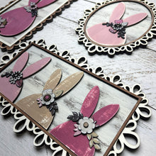 Load image into Gallery viewer, Floral Bunny Head Sign Trio File SVG, Glowforge, Spring, Flower, Easter, Cottontail, Decorative Frame, Lace,LuckyHeartDesignsCo