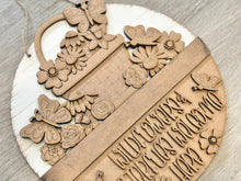 Load image into Gallery viewer, Flower Butterfly Holiday Door Sign Interchangeable File, SVG, Spring Basket Butterflies, Floral Tulip Daisy Seasonal Home Welcome, glowforge