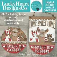 Load image into Gallery viewer, Canada Holiday Door Sign Interchangeable File, SVG Moose, Beaver, Fireworks, Flag, Syrup, Celebrate, Seasonal, Home, Welcome, glowforge