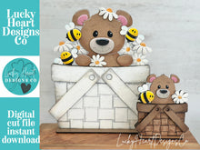 Load image into Gallery viewer, Bear Daisy Bee Flower Basket Interchangeable File SVG, Floral, Woodland, Bumble, Floral, Daisy, Tiered Tray, Glowforge, LuckyHeartDesignsCO