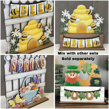 Load image into Gallery viewer, Bee Banner Holiday Door Sign Interchangeable File, SVG, Standing, Bumble, Honey, Summer, Spring Seasonal Home Welcome, glowforge