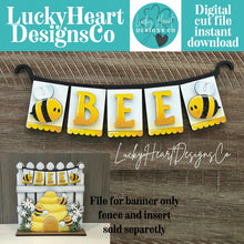 Load image into Gallery viewer, Bee Banner Holiday Door Sign Interchangeable File, SVG, Standing, Bumble, Honey, Summer, Spring Seasonal Home Welcome, glowforge