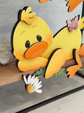 Load image into Gallery viewer, Duck Spring Shelf Hanging Sign File SVG, Daisy, Butterfly, Floral, Flower, Basket, Mantle decor, Woodland, glowforge LuckyHeartDesignsCo