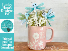 Load image into Gallery viewer, Dragonfly Mug Stick File SVG, Glowforge Tiered Tray, Tray Decor, Butterfly, Spring, Summer, Plant Topper, Gift, LuckyHeartDesignsCo