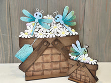 Load image into Gallery viewer, Dragonfly Flower Basket Interchangeable File SVG, Floral, Dragonflies, Butterfly Floral, Daisy, Tiered Tray, Glowforge, LuckyHeartDesignsCO