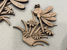 Load image into Gallery viewer, Dragonfly Standing Sign File SVG, Glowforge Flower, Daisy, Dragonflies, Spring, Summer, Daisies, Tiered Tray LuckyHeartDesignsCo