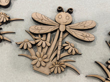 Load image into Gallery viewer, Dragonfly Standing Sign File SVG, Glowforge Flower, Daisy, Dragonflies, Spring, Summer, Daisies, Tiered Tray LuckyHeartDesignsCo