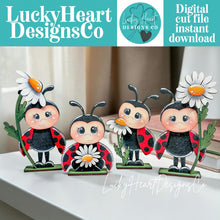 Load image into Gallery viewer, Spring Ladybug Standing Sign File SVG, Glowforge, Flower, Floral, Summer, Butterfly, Daisy, Tiered Tray LuckyHeartDesignsCo