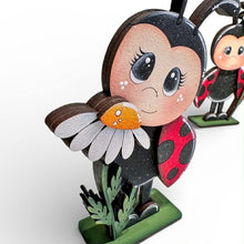 Load image into Gallery viewer, Spring Ladybug Standing Sign File SVG, Glowforge, Flower, Floral, Summer, Butterfly, Daisy, Tiered Tray LuckyHeartDesignsCo
