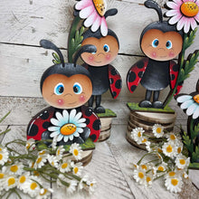 Load image into Gallery viewer, Spring Ladybug Standing Sign File SVG, Glowforge, Flower, Floral, Summer, Butterfly, Daisy, Tiered Tray LuckyHeartDesignsCo
